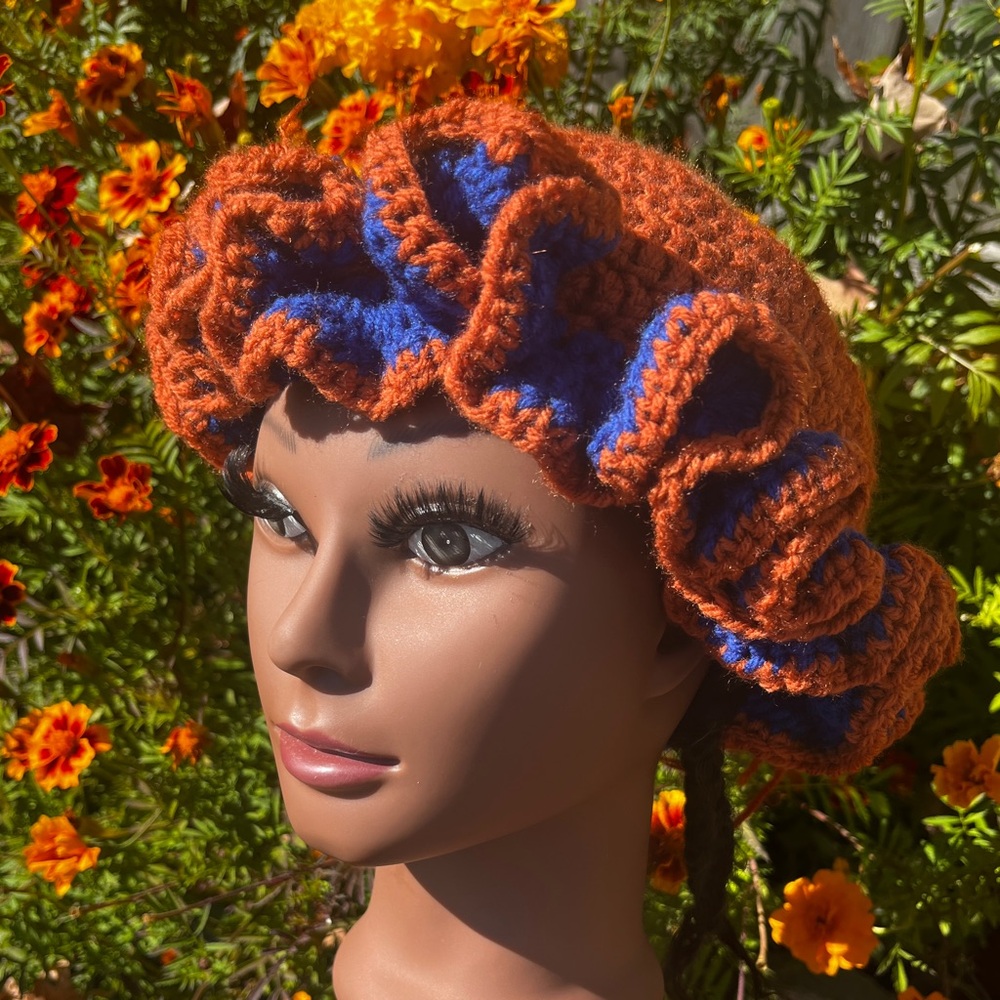 Rustic Orange Crochet Ruffle Hat - Picture 2 of 4
